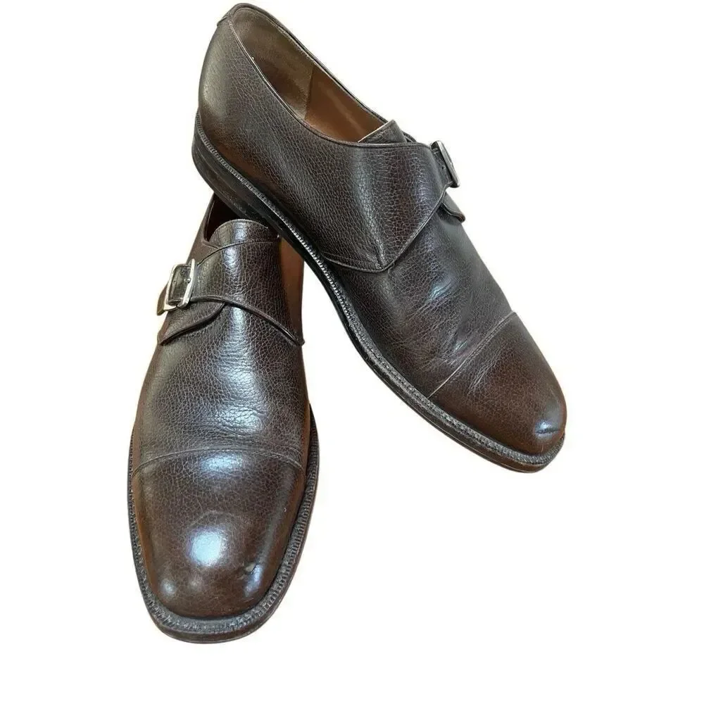 Salvatore Ferragamo Dark Brown Leather Plain Toe Monk Strap Oxford Size 11.5 D